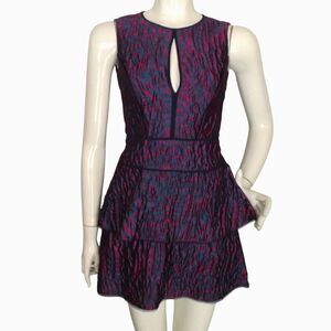new BCBG MAXAZRIA Dress, 0, Purple/Teal, Textured, Short/Mini, Keyhole, Ruffles